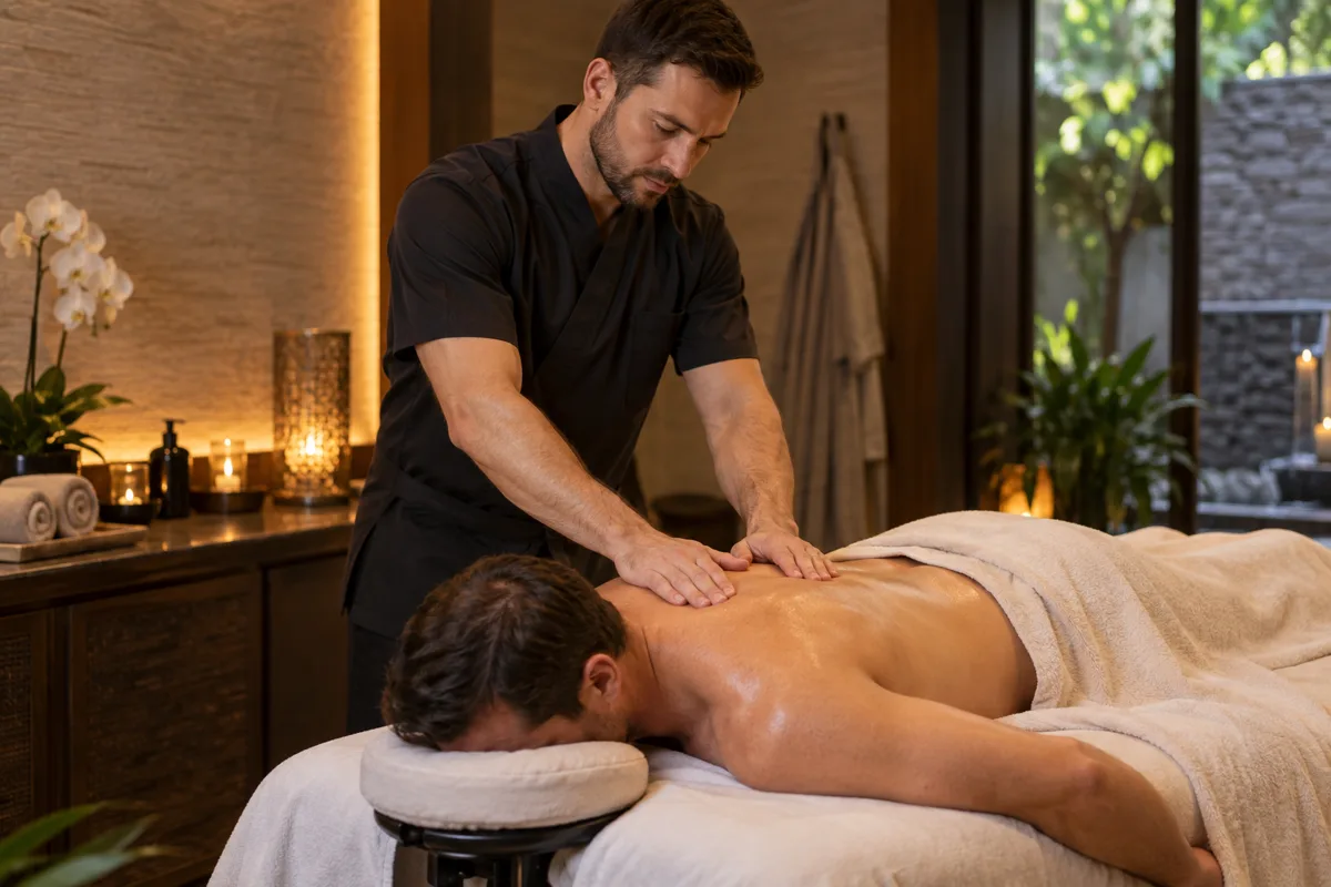 Illustrative men to men massage treatment image